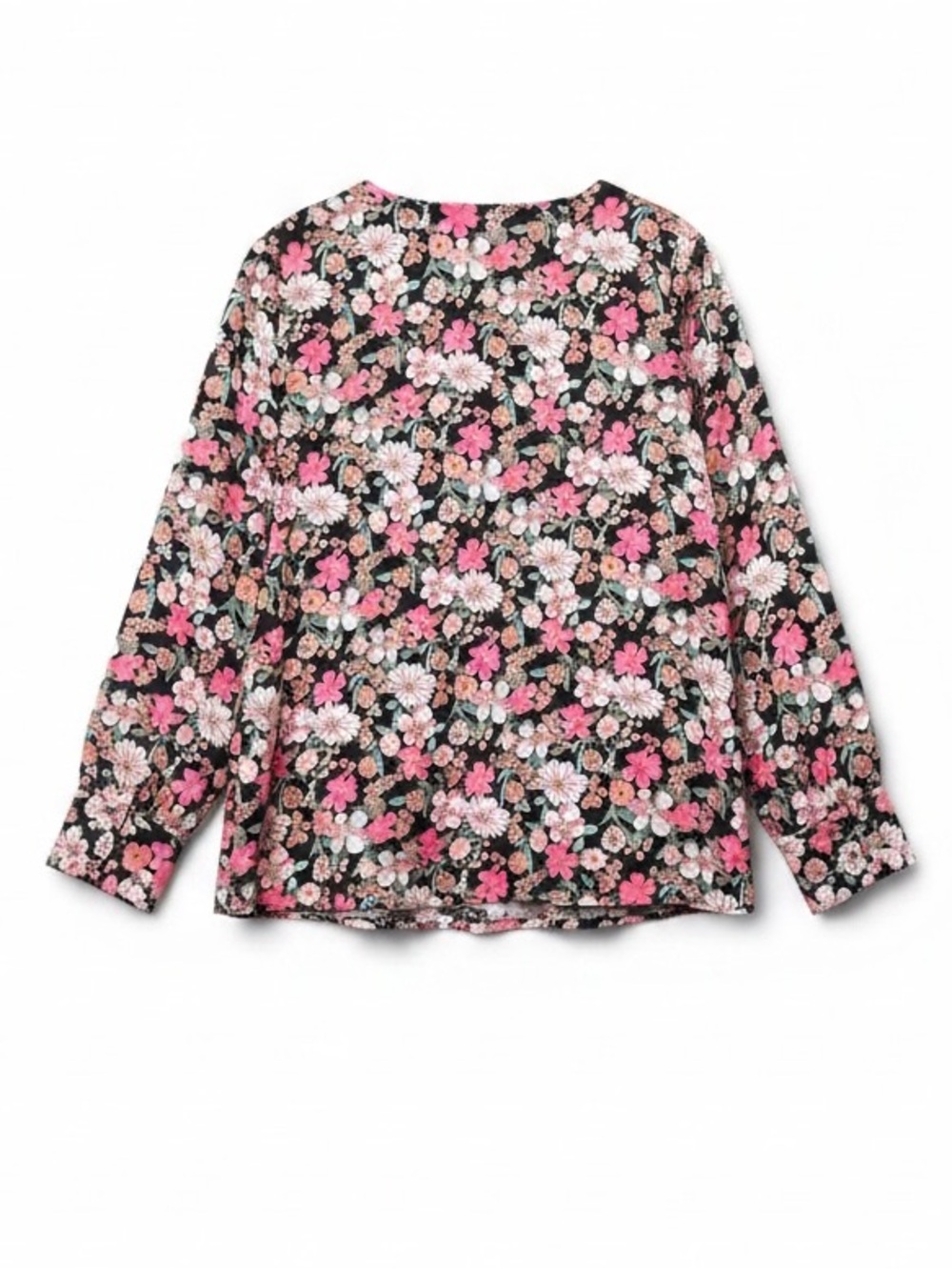 Jodifl Black Floral Chiffon V-Neck Long Sleeve Tunic Top Size Large - Picture 2 of 8